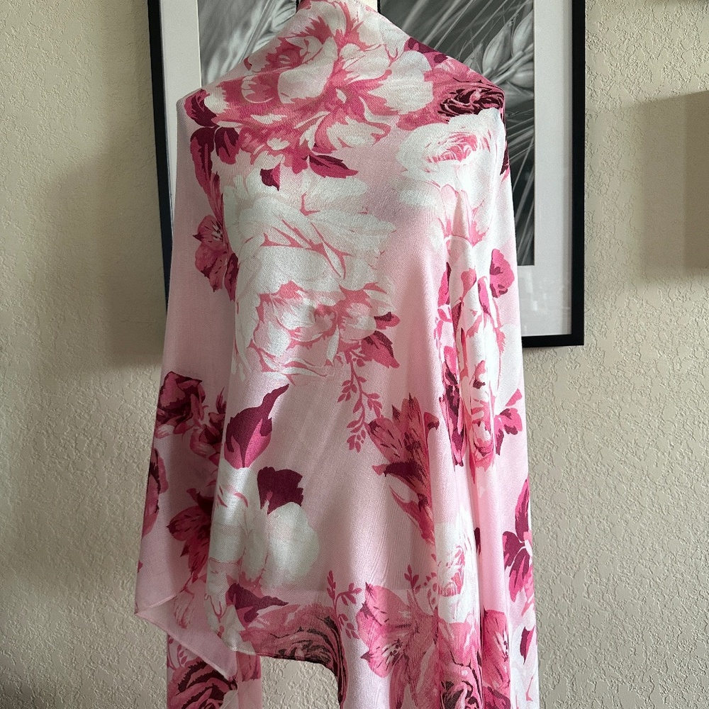 Rectangle Oversized Scarf Pink Large Roses Design